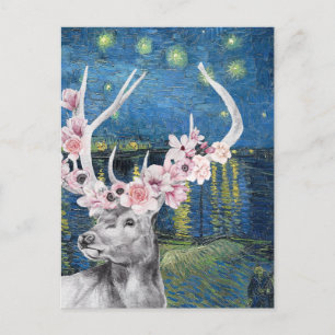 Van Gogh Starry Night and Blume Stag Compilation Postkarte