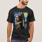 Van Gogh Starry Night and Girl With a Pearl Earrin T-Shirt (Vorderseite)