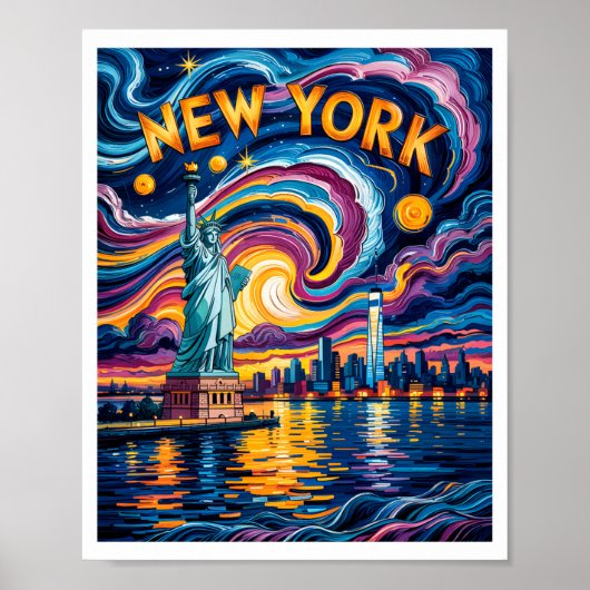 Van Gogh Starry Night Art New York Liberty Skyline Poster (Vorne)