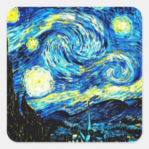 Van Gogh - Starry Night, berühmtes Bild Quadratischer Aufkleber