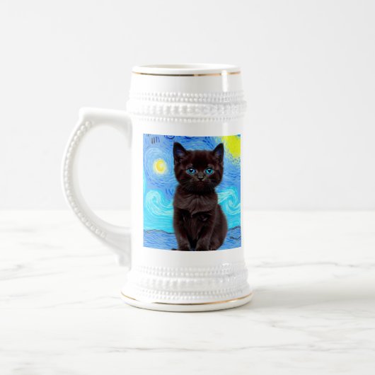 Van Gogh Starry Night Black Cat Bierglas (Links)