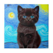 Van Gogh Starry Night Black Cat Fliese (Vorderseite)