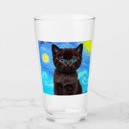 Van Gogh Starry Night Black Cat Glas (Vorderseite)