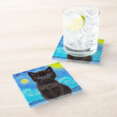 Van Gogh Starry Night Black Cat Glasuntersetzer (Schrägansicht)