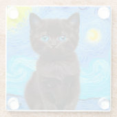 Van Gogh Starry Night Black Cat Glasuntersetzer (Rückseite)