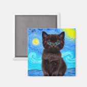 Van Gogh Starry Night Black Cat Magnet (Vorderseite/Rückseite)
