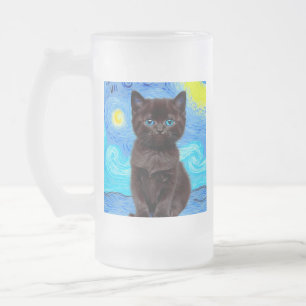 Van Gogh Starry Night Black Cat Mattglas Bierglas