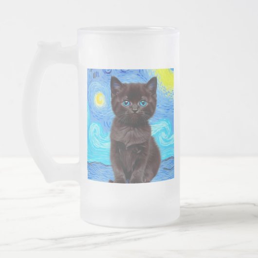 Van Gogh Starry Night Black Cat Mattglas Bierglas (Links)