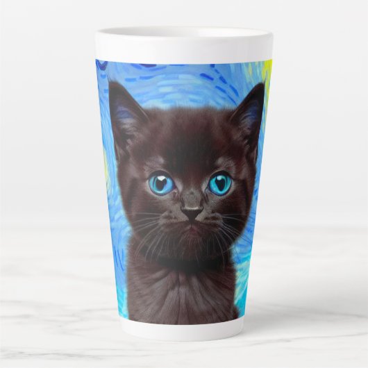 Van Gogh Starry Night Black Cat Milchtasse (Vorderseite)