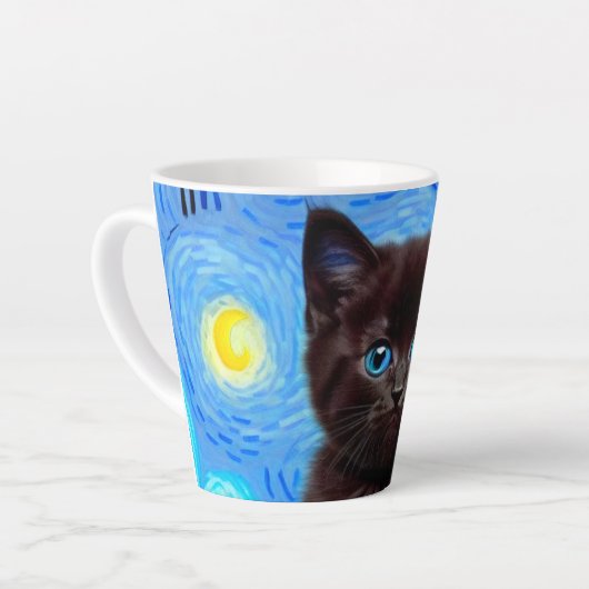 Van Gogh Starry Night Black Cat Milchtasse (Linke Ecke)