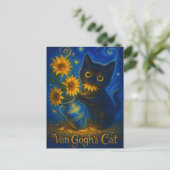 Van Gogh Starry Night Black Cat mit Sonnenblumen Postkarte (Stehend Vorderseite)