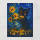 Van Gogh Starry Night Black Cat mit Sonnenblumen Postkarte (Vorderseite)