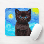 Van Gogh Starry Night Black Cat Mousepad (Mit Mouse)