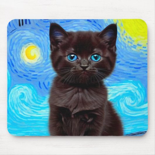 Van Gogh Starry Night Black Cat Mousepad (Vorne)