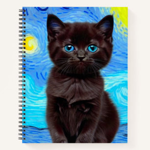 Van Gogh Starry Night Black Cat Notizblock