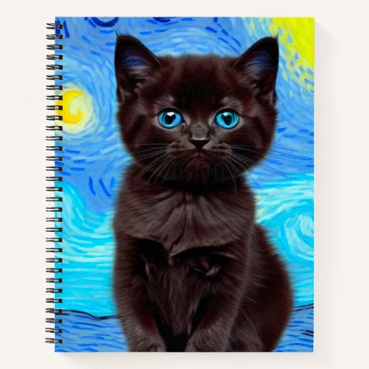 Van Gogh Starry Night Black Cat Notizblock (Vorderseite)