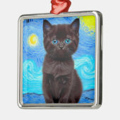 Van Gogh Starry Night Black Cat Ornament Aus Metall (Links)