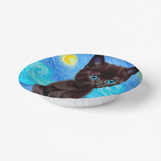 Van Gogh Starry Night Black Cat Pappteller (Gewinkelt)
