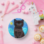 Van Gogh Starry Night Black Cat Pappteller (Party)