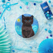Van Gogh Starry Night Black Cat Pappteller (Party)