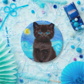 Van Gogh Starry Night Black Cat Pappteller (Party)