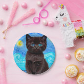 Van Gogh Starry Night Black Cat Pappteller (Party)