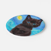Van Gogh Starry Night Black Cat Pappteller (Schrägansicht)