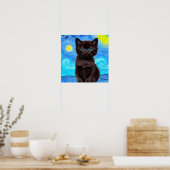 Van Gogh Starry Night Black Cat Poster (Küche)