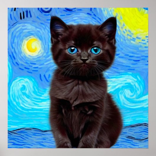 Van Gogh Starry Night Black Cat Poster (Vorne)