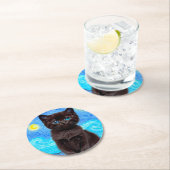 Van Gogh Starry Night Black Cat Runder Pappuntersetzer (Vor Ort)