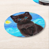 Van Gogh Starry Night Black Cat Runder Pappuntersetzer (Angewinkelt)