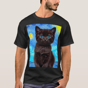 Van Gogh Starry Night Black Cat T-Shirt