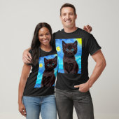 Van Gogh Starry Night Black Cat T-Shirt (Unisex)