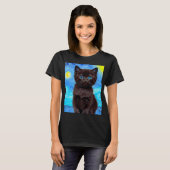 Van Gogh Starry Night Black Cat T-Shirt (Vorne ganz)