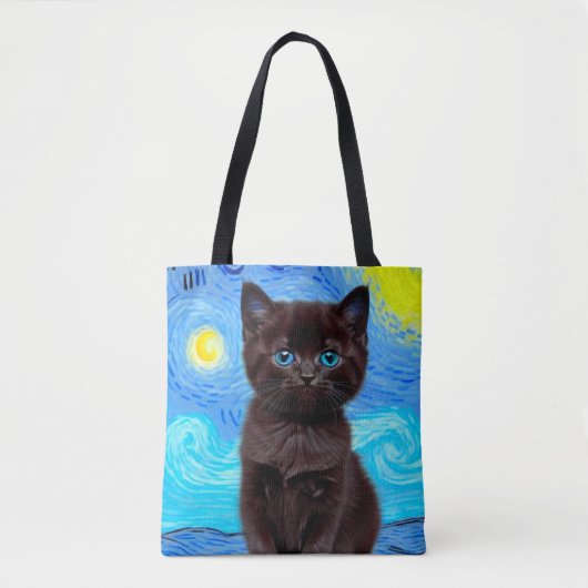 Van Gogh Starry Night Black Cat Tasche (Vorderseite)