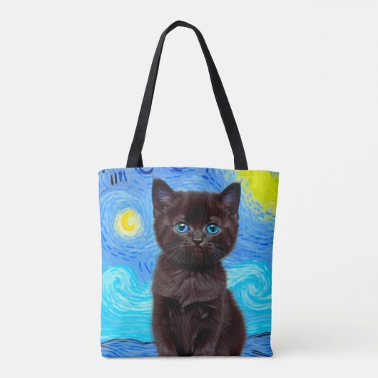 Van Gogh Starry Night Black Cat Tasche (Rückseite)