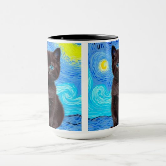 Van Gogh Starry Night Black Cat Tasse (Zentrum)