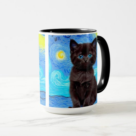 Van Gogh Starry Night Black Cat Tasse (VorderseiteRechts)
