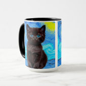 Van Gogh Starry Night Black Cat Tasse (Vorderseite Links)