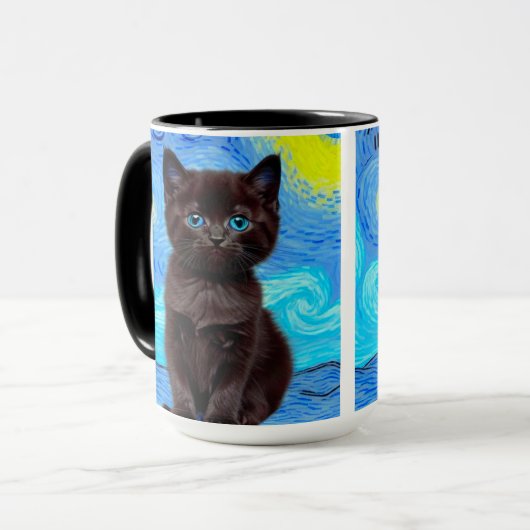 Van Gogh Starry Night Black Cat Tasse (Vorderseite Links)