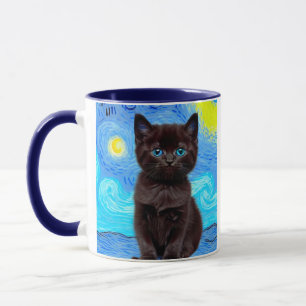 Van Gogh Starry Night Black Cat Tasse