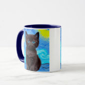 Van Gogh Starry Night Black Cat Tasse (Vorderseite Links)