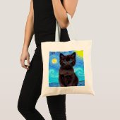 Van Gogh Starry Night Black Cat Tragetasche (Vorderseite (Produkt))