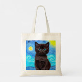 Van Gogh Starry Night Black Cat Tragetasche (Rückseite)