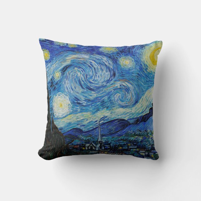 Van Gogh Starry Night. Blaue Impressionismus-Kunst Kissen (Vorderseite)