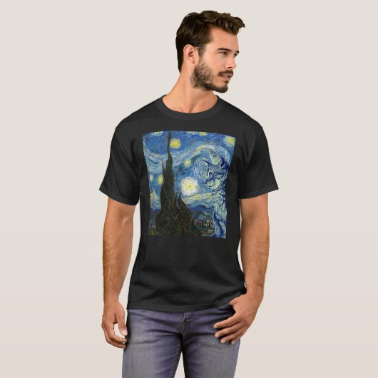 Van Gogh Starry Night Cat Art Cats Lover Cat Mom T-Shirt (Vorne ganz)
