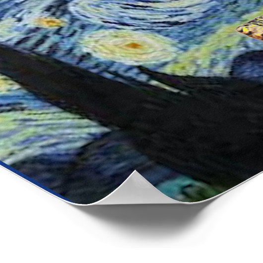 Van Gogh - Starry Night, Cat Art Parody, Poster (Ecke)