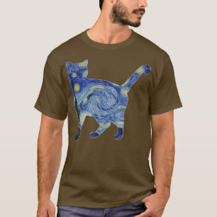 Van Gogh Starry Night Cat Art Van Gogh Gemälde Ae T-Shirt