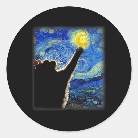 Van Gogh Starry Night Cat - Clic Fit Runder Aufkleber (Vorderseite)