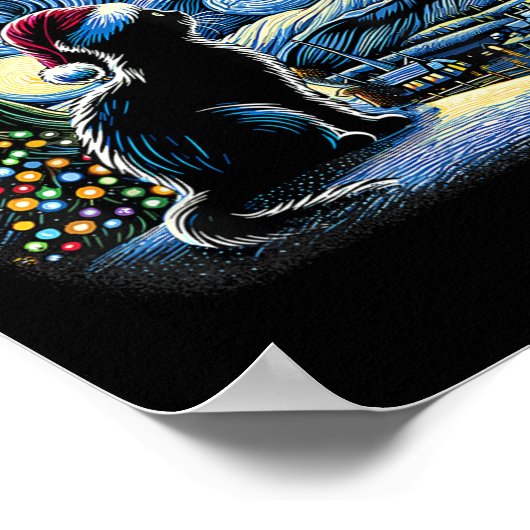 Van Gogh Starry Night Cat Funny Black Cat Christma Poster (Ecke)